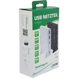 InLine USB Netzteil, GaN Ladegerät, 4-Port, 2x USB-C + 2x USB-A, 120W, schwarz