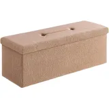 SONGMICS Hocker mit Stauraum, klappbarer Hocker, 38 x 110 x 38 cm, Fußhocker, Bank, Bettbank, Aufbewahrungsbox, maximale Belastung 300 kg, Wohnzimmer, Schlafzimmer, Flur, Kamelbraun