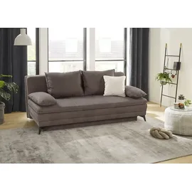 luma-home schönes für dein zuhause Dauer-Schlafsofa 202 cm, Couch mit Topper Bettkasten Wellenunterfederung in Braun / 15158