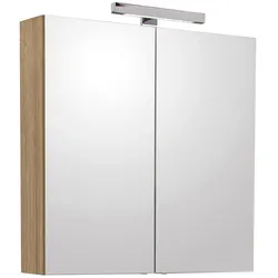 Badmöbelset Estra Spiegelschrank mit LED-Beleuchtung (Ausführung: Spiegelschrank Estra mit LED-Beleuchtung 700x770x208mm 2 Türen Asteiche)