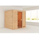 KARIBU Sauna »Anja (Fronteinstieg)«, inklusive Ofenschutzgitter und Tür beige
