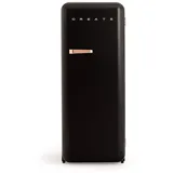 CREATE / RETRO FRIDGE 150 ROSE GOLD/Kühlschrank mit Gefrierfach 281L in Schwarz, Griff Rosa-Gold / 102W, niedriger Energieverbrauch, 150cm, 3 Ablagen, Temperaturregelung,60x60x150cm