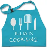 Kinderschürze Schürze Kinder Jungen Mädchen - Kochschürze - Cooking mit Name - 7-14 Jahre - Türkis - kinderkochschürze koch kinderkochschürzen kind kochen küchenschürze kochschürzen küche - 7-13 Jahre