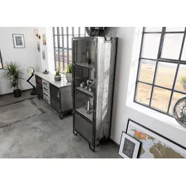 Massivmoebel24 Vitrine Mango 60 x 40 x 180 cm Grau