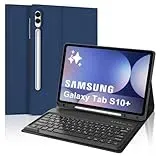 FOGARI Tastatur Hülle für Samsung Galaxy Tab S10 Plus 2024, Keyboard Cover mit Magnetisch Abnehmbarer Deutscher Bluetooth Tastatur für Samsung Galaxy Tab S10+ 12.4'' 2024, Dunkelblau