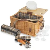 CampFeuer Picknickkorb 4 Personen mit Geschirr-Set und Serviertisch, 25-teilig, Weidenkorb mi (1 St) beige|blau|braun