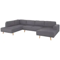 Wohnlandschaft HOME AFFAIRE "Lasse U-Form", grau, B:355cm H:84cm T:203cm, Filzoptik (100% Polyester);Luxus-Microfaser (100% Polyester);Struktur fein( 100% Polyester), Sofas, Wohnlandschaft, im scandinavischem Stil mit Holzfüßen