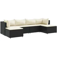 vidaXL 6-tlg Garten-Lounge-Set mit Kissen Schwarz Poly Rattan Modell 44