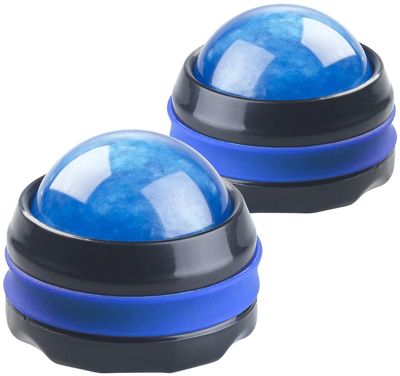 newgen medicals Massage Roller Ball: 2er-Set Massageroller für den ganzen Körper, mit 360°-Halterung, blau (Fußmassageroller, Massagehilfe, Fuss Massager)