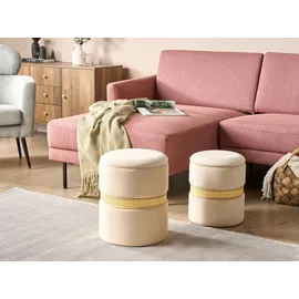 Beliani Pouf mit Stauraum Samtstoff Creme 2er Set MEDFORD