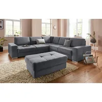 Ecksofa SIT & MORE "Santorini L-Form", grau (dunkelgrau), B:276cm H:82cm T:271cm, Struktur (100% Polyester), Struktur fein (95% Polyester, 5% Polyamid), Sofas, mit Federkern und Sitztiefenverstellung, wahlweise mit Bettfunktion