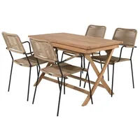 ebuy24 Kenya Gartenset Tisch 70x120cm natur, 4 Stühle Lindos braun. - Braun