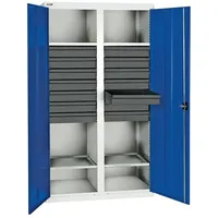 stumpf metall Werkzeugschrank Stahl 1800x1000x500 mm grau/enzianblau 14 Schubladen 4 Fachböden