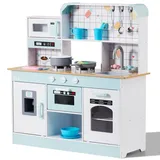 Vevor Spielküche für Kinder, Holzspielzeug-Küchenset mit Lichtern und Geräuschen, Kleinkinderküche mit Eismaschine, Ofen, Spüle, Mikrowelle, Kühlschrank und Utensilien- und Obstzubehör für Kleinkinder im Alter von 3–8 Jahren, weiß