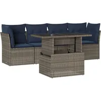 vidaXL 5-teiliges Gartensofa-Set mit Kissen, grau, Polyrattan - Grau