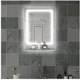 kleankin Badspiegel mit Beleuchtung 70 x 50 cm Rechteckiger Wandspiegel Led Spiegel mit Touchschalter, Memory-Funktion Lichtspiegel Beschlagfrei mit 3 Lichtfarben Transparent