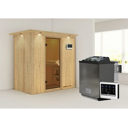 KARIBU Sauna »Pärnu«, inkl. 9 kW Bio-Kombi-Saunaofen mit externer Steuerung, für 2 Personen - beige
