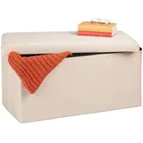 Relaxdays Truhenbank Samt Creme 38 x 77 x 39 cm