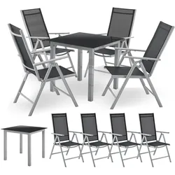 Vorbestellung: Juskys Aluminium Gartengarnitur Milano Gartenmöbel Set mit Tisch und 4 Stühlen Silber-Grau