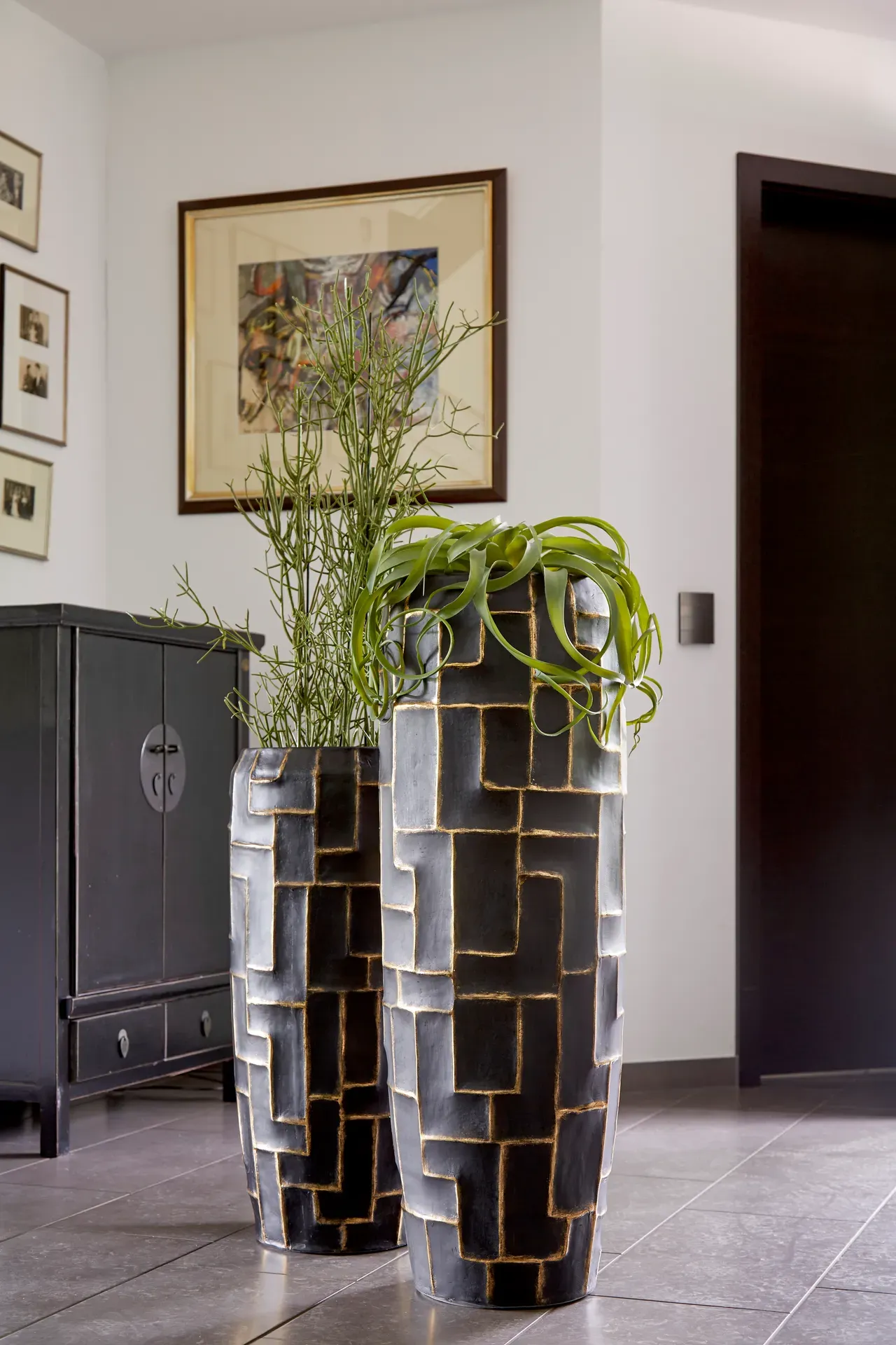 Vase Mara - Samtschwarz / Gold - 75 cm