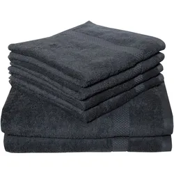 Handtuch Set DYCKHOFF "Planet", grau (anthrazit), 6 tlg., Frottier, Obermaterial: 100% Baumwolle, Handtuch-Sets, 4 Handtücher (50x100cm), 2 Duschtücher (70x140cm)