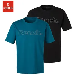 T-Shirt BENCH. LOUNGEWEAR, Herren, Gr. S, grün (petrol, schwarz), Obermaterial: 100% Baumwolle, unifarben, Basic, Basic, Rundhals, Kurzarm, Shirts, Shirt mit Logoprint, Basicshirt mit Rundhals aus reiner Baumwolle