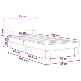 vidaXL Bettgestell mit Kopfteil Schwarze Eiche 80 x 200 cm