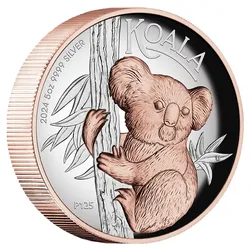 Australien 2024: 5 Unzen Silbermünze "Koala" - teilvergoldetes Hochrelief