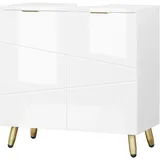 EUGAD Waschbeckenunterschrank, Unterschrank, Waschtischunterschrank, Badezimmerschrank, Badschrank, weiß Hochglanz, mit 2 Türen, Beinen, verstellbare Ablage, freistehend, 60x60x30 cm
