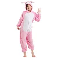 Corimori Jumpsuit Kinder Kostüm Jumpsuit Onesie verschiedene Designs (1-tlg) Fasching, Karneval, Tierkostüme Hase rosa weiß 110-116 Hase Häschen rosa Körpergröße 120cm (110-116)