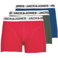 Jack & Jones Herren Boxershort JACRIKKI TRUNKS 3er Pack Sycamore Estate Blau - Rot Smile  12228454 Normaler Bund XXL