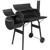 eSituro Holzkohlegrill Smoker Holzkohle-Grillwagen 2 Kammern mit Rädern Griff Standgrill Barbecue Grill für BBQ Garten Camping Balkon, Schwarz