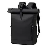 BJIAX Rolltop Rucksack Damen Herren Groß Laptop Rucksack Wasserdichter mit Computerfach 17,3 Zoll Rucksäcke Schulrucksack 24L/32L Wasserfester Reiserucksack Handgepäck Flugzeug Arbeit Reisen Schwarz