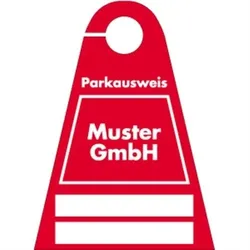 Schild Parkausweis mit weißem Firmeneindruck, Kunststoff transparent, 120x165 mm