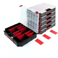 6x Sortierkasten Sortimentskasten Kleinteilemagazin Ergonomischer Griff ABS-Klemmverschlüse Kunststoff 390 x 284 x 60 mm (Mit Trennstegen)