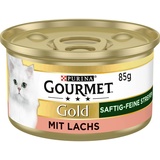 Gourmet Gold Saftig-feine Streifen mit Lachs, Katzennassfutter 12x85g Dose