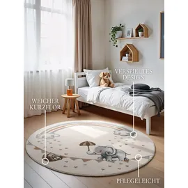 Villeroy & Boch Kinderteppich VILLEROY & BOCH "Walk like an Elephant Rainbow Teppich", creme, mulitfarben, H:9mm Ø:160cm, Polypropylen, Teppiche, Kinderteppich, Spielteppich weich, Kinderzimmer, Boho Kids Spielunterlage, Tieremotiv
