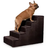 VELORA H&L Hundetreppe 5 Stufen Braun - Stabile Holzkonstruktion mit Veloursbezug, rutschfeste Hundetreppe für Sofa und Bett, Haustiertreppe für Hunde und Katzen, Belastbar bis 80 kg