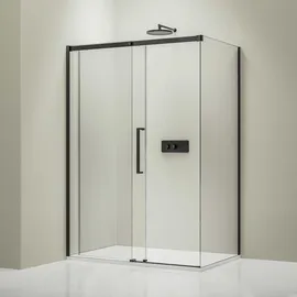 Bernstein Dx906 Flex Eckdusche mit Schiebetür 100 x 100 cm schwarz matt Echtglas inkl. Duschtasse