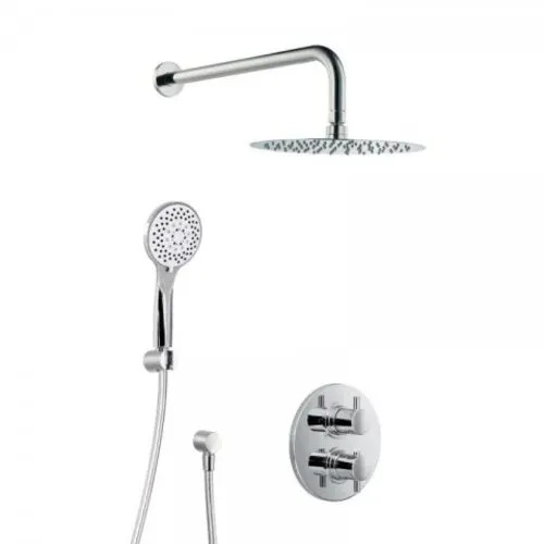 HSK Shower-Set 1.04 Rund, mit Wandarm rund gebogen, chrom, 1002104, Ausführung: mit Kopfbrause rund, flach, Ø250 mm, Höhe 8mm
