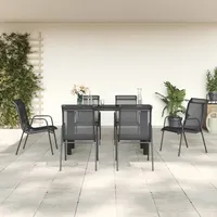 VidaXL 7-tlg. Garten-Essgruppe Schwarz Stahl und Textilene