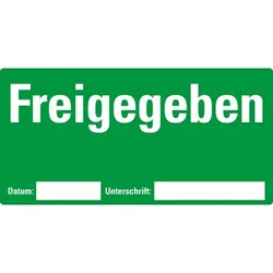 Aufkleber I Etikett Freigegeben, beschriftbar, grün, Haftpapier, ablösbar, 148x74mm, 500/Rolle