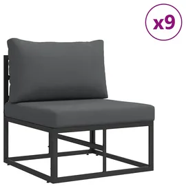 vidaXL Garten-Sofa-Set mit Kissen 11 pcs Schwarz Aluminium
