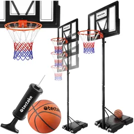 Tectake tectake® Basketballkorb, Outdoor, verstellbare Korbhöhe 230 - 305 cm, mit Rollen, inklusive Ball und Pumpe