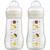 MAM PP-Flasche 2er Pack Easy Active Trinkflasche im 2er-Set 270 ml Baby Trinkflasche inklusive Sauger Größe 1 - Biene & Igel