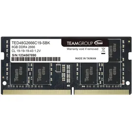 Team TeamGroup ELITE SO-DIMM 8GB, DDR4-2666, CL19-19-19-43 (TED48G2666C19-S01)