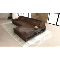 Sofa Dreams Ecksofa Ledercouch Sofa Leder Arezzo L Form Ledersofa, Couch, mit LED, wahlweise mit Bettfunktion als Schlafsofa, Designersofa braun