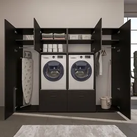 roomartstore.de SERIE-II Waschmaschinenschrank 254 cm Schwarz Eiche Holz