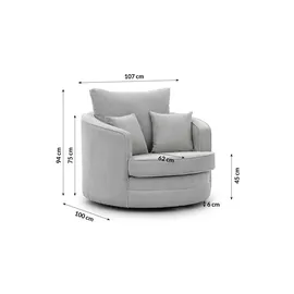 S-Style Drehsessel Ted Cord 107 x 94 x 0 cm Grau mit Kissen