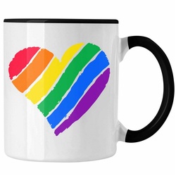 Trendation Tasse Trendation – Regenbogen Tasse Geschenk LGBT Schwule Lesben Transgender Grafik Pride Herz schwarz